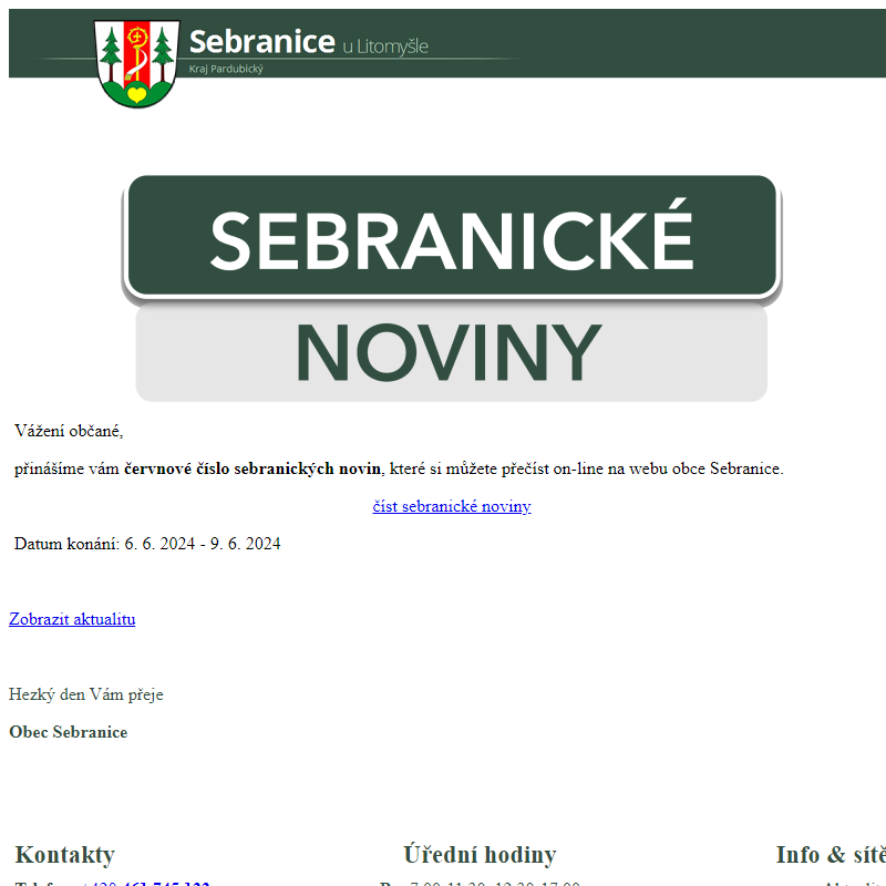 SEBRANICKÉ NOVINY - ČERVEN