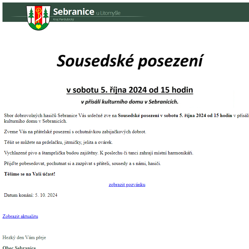 SOUSEDSKÉ POSEZENÍ