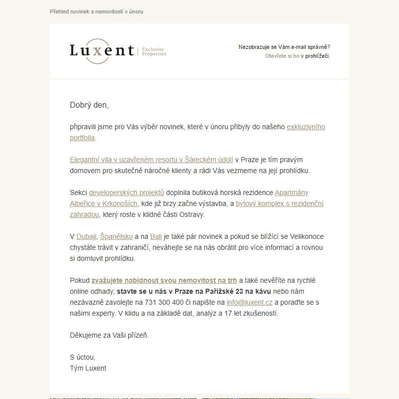 Newsletter Luxent | únor 2025