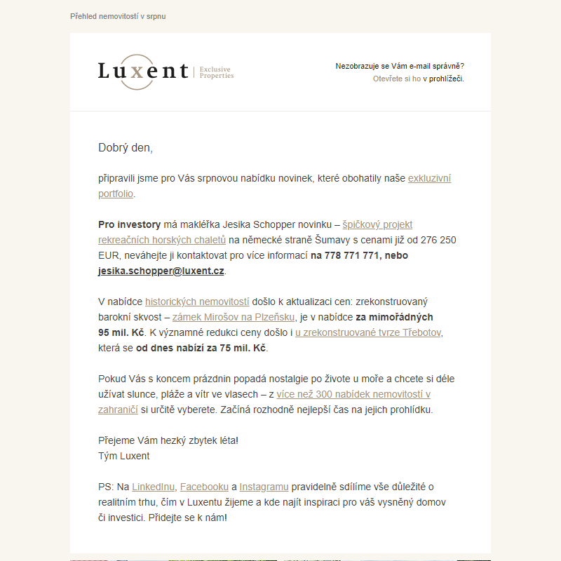 Newsletter Luxent | srpen 2024