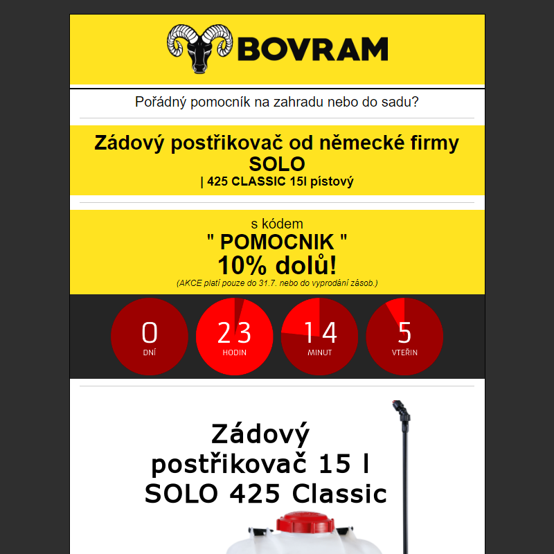 __ , Prodlužujeme AKCI -10% slevu na německý, zádový postřikovač SOLO __ BOVRAM.cz __