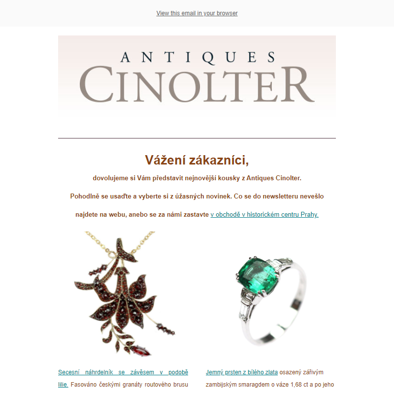 Prohlédněte si novinky ve starožitnictví Antiques Cinolter