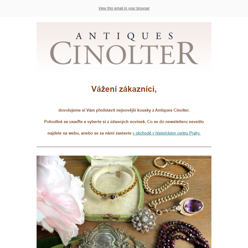 Newsletter plný starožitných šperků _