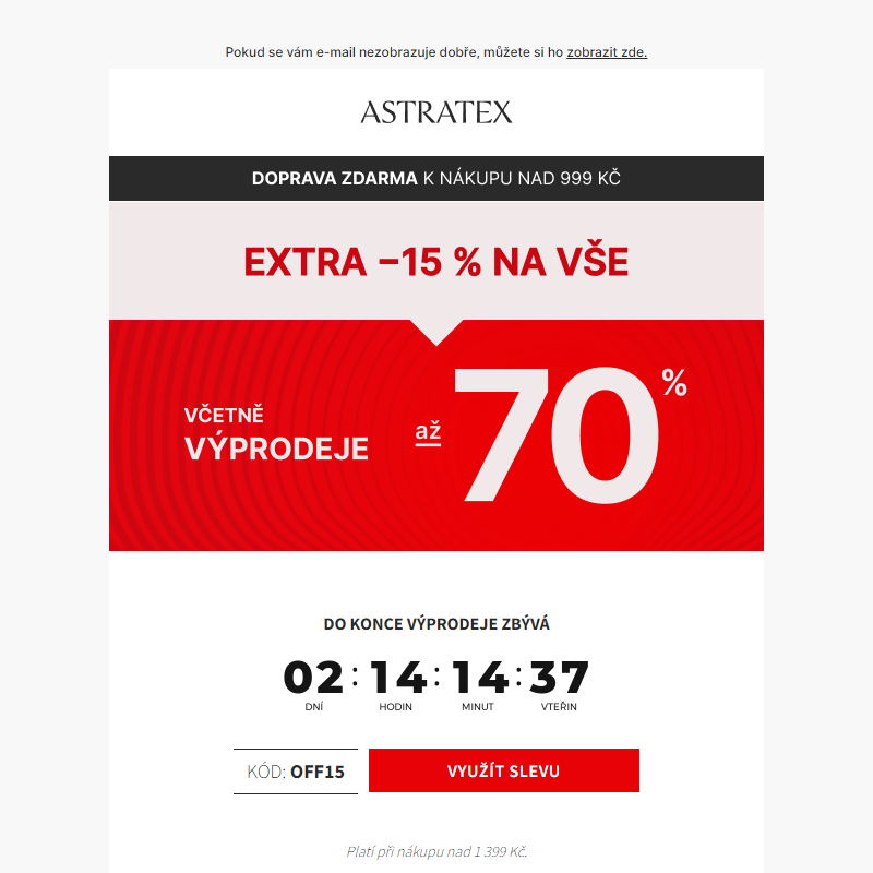 Extra _15 % na vše včetně výprodeje až _70 %.