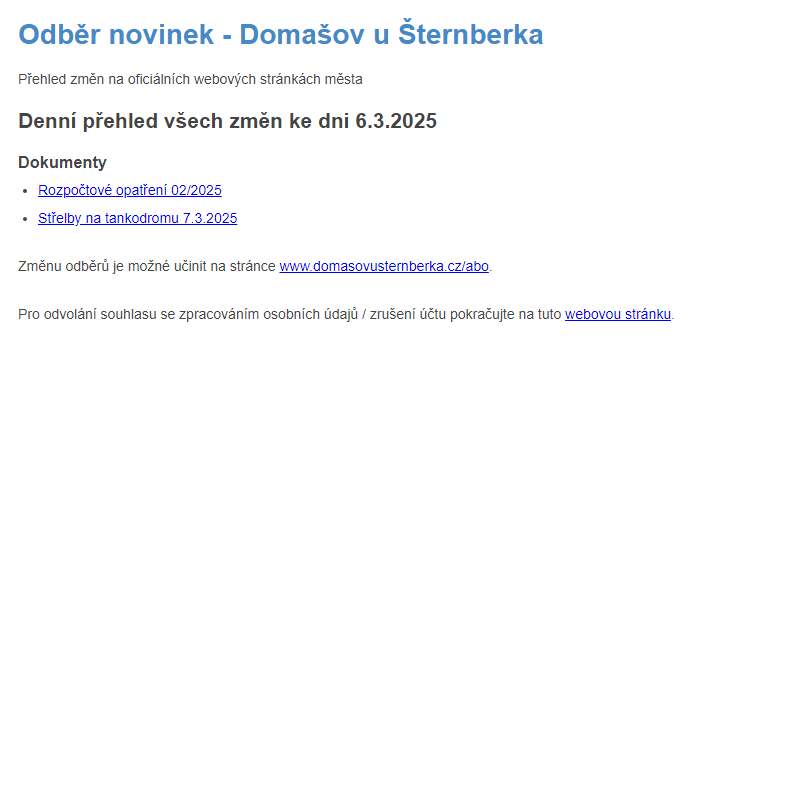 Odběr novinek ze dne 6.3.2025