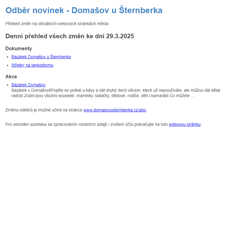Odběr novinek ze dne 29.3.2025