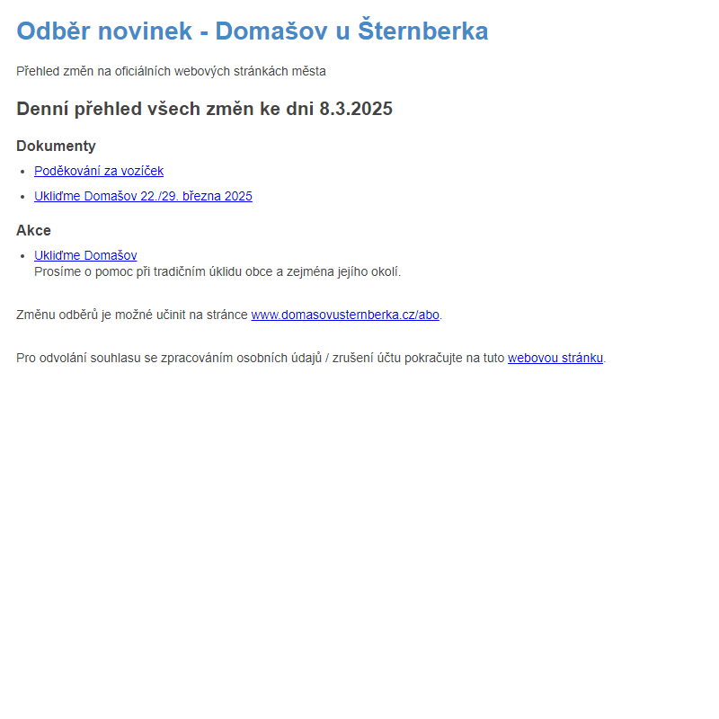 Odběr novinek ze dne 8.3.2025