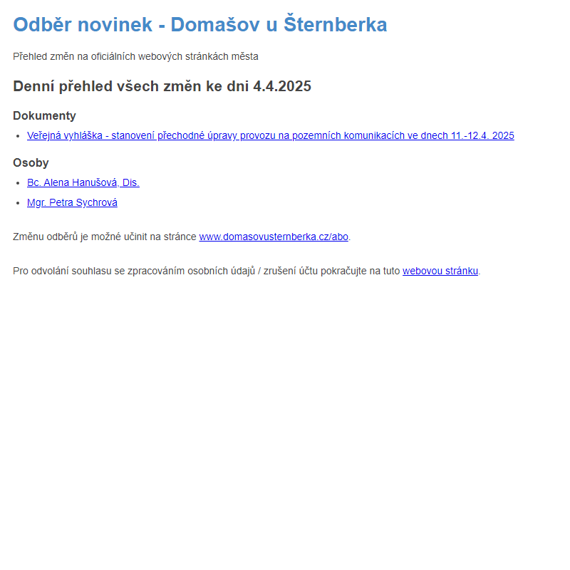 Odběr novinek ze dne 4.4.2025