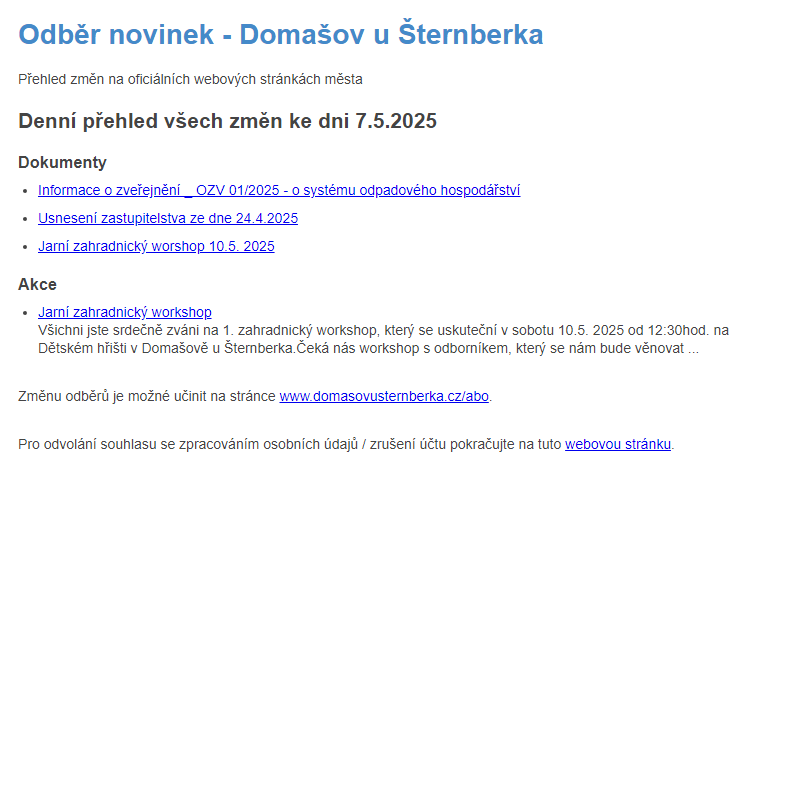 Odběr novinek ze dne 7.5.2025