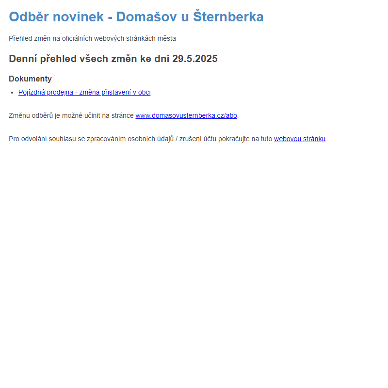 Odběr novinek ze dne 29.5.2025