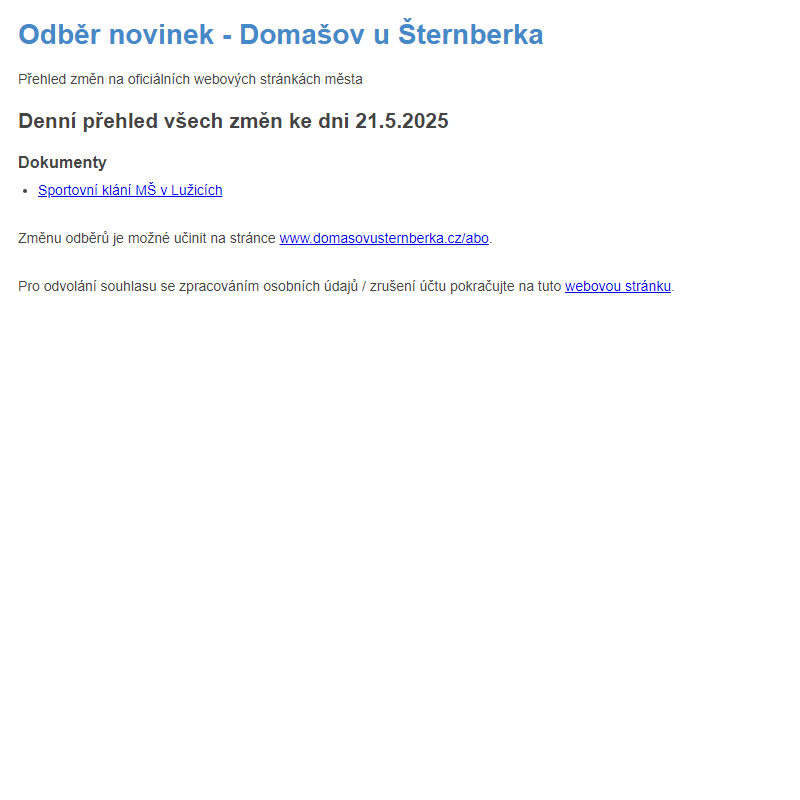 Odběr novinek ze dne 21.5.2025