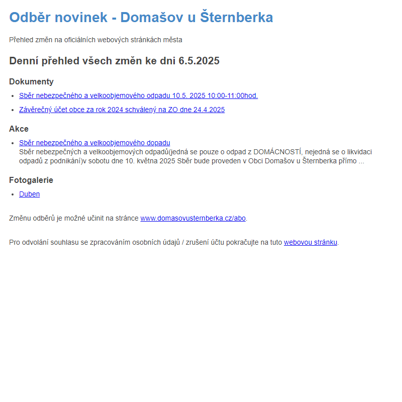 Odběr novinek ze dne 6.5.2025