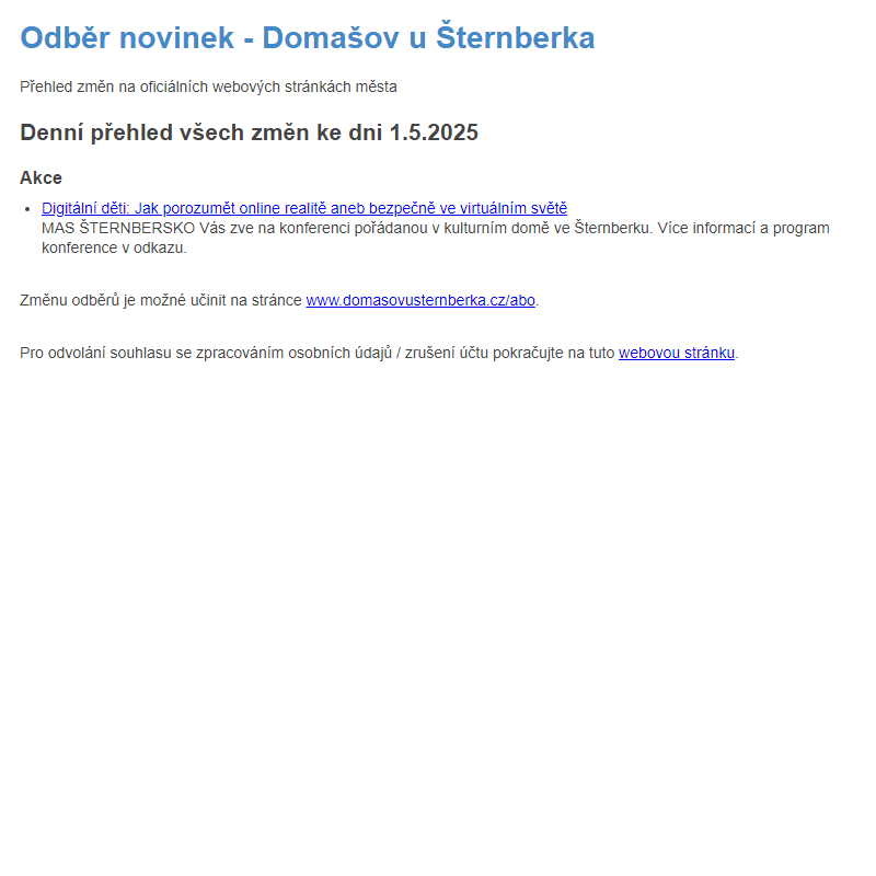Odběr novinek ze dne 1.5.2025