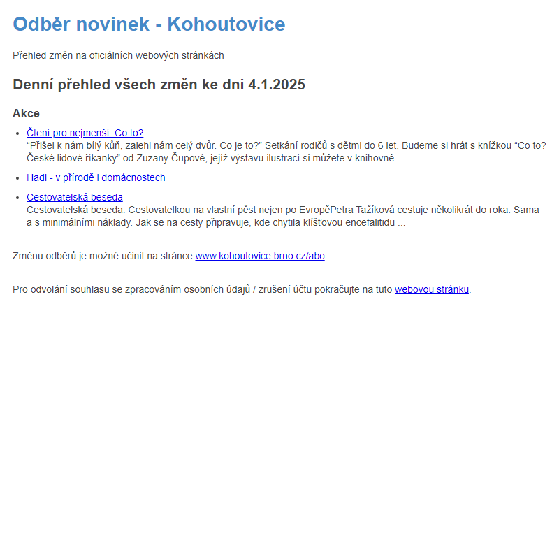 Odběr novinek ze dne 4.1.2025