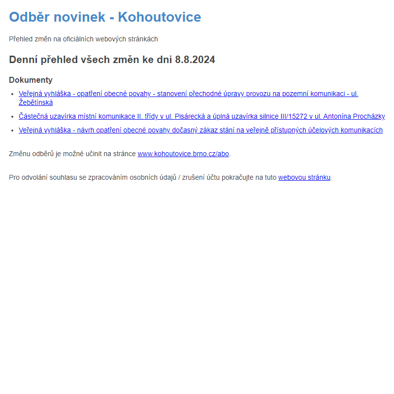 Odběr novinek ze dne 8.8.2024