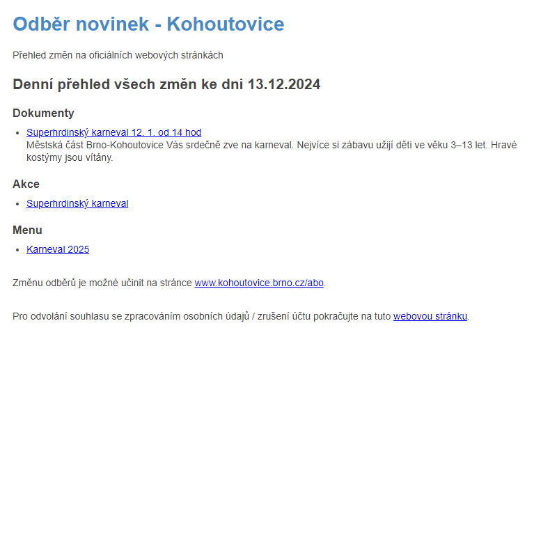 Odběr novinek ze dne 13.12.2024