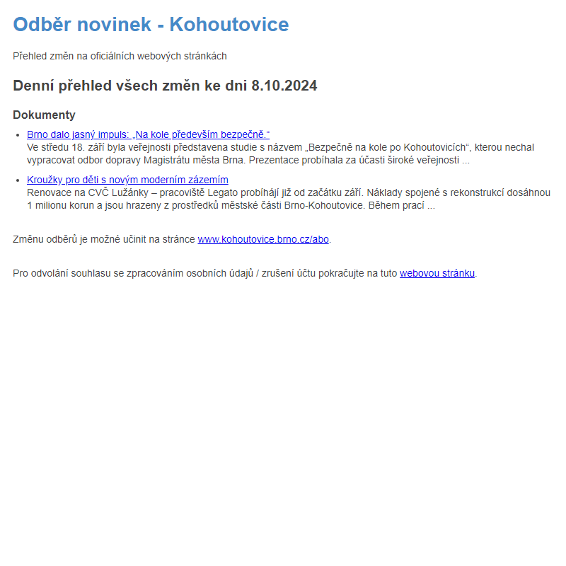 Odběr novinek ze dne 8.10.2024