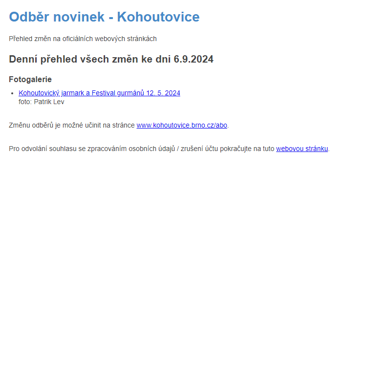 Odběr novinek ze dne 6.9.2024