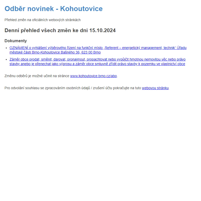 Odběr novinek ze dne 15.10.2024