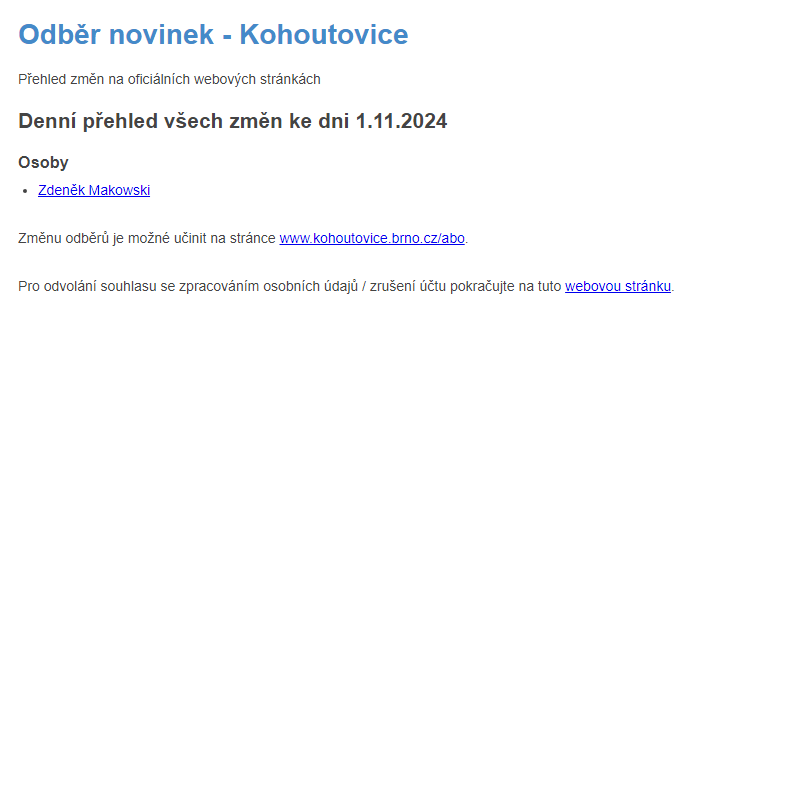 Odběr novinek ze dne 1.11.2024