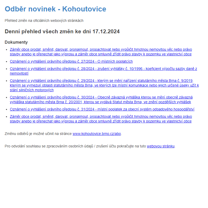 Odběr novinek ze dne 17.12.2024