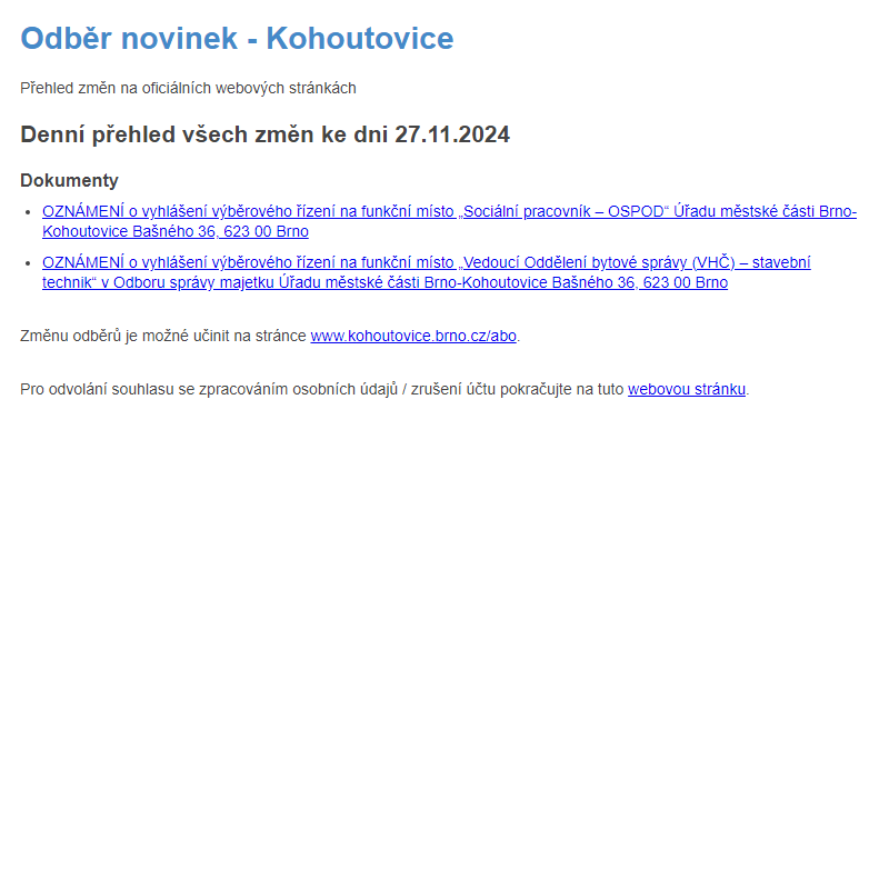 Odběr novinek ze dne 27.11.2024