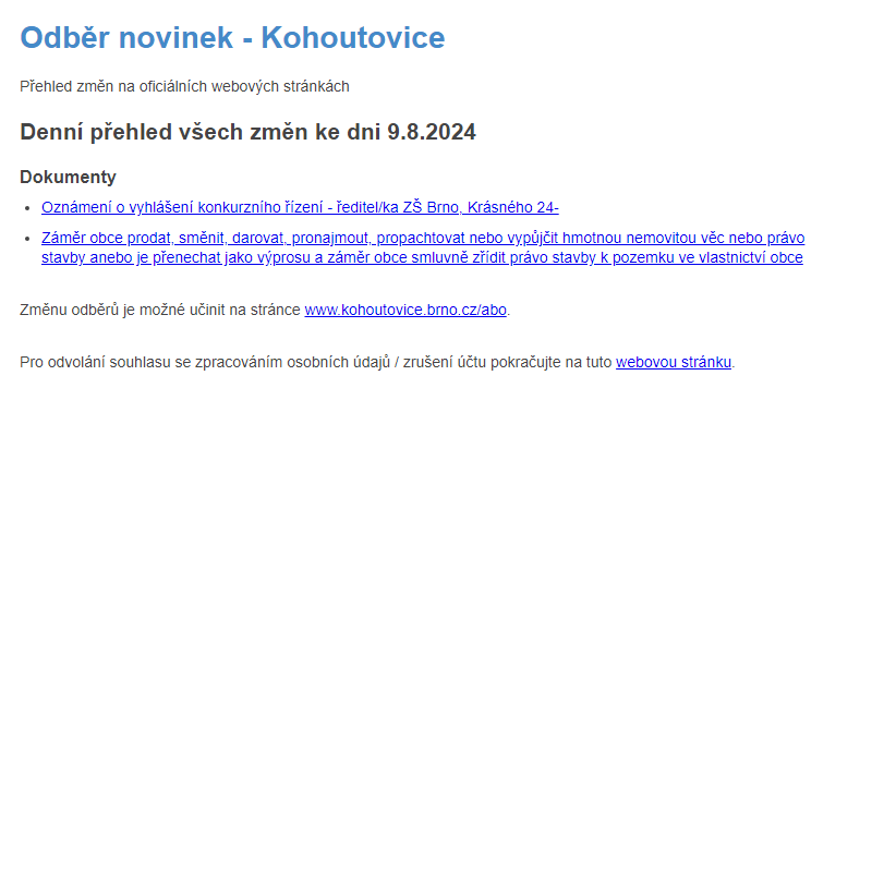 Odběr novinek ze dne 9.8.2024