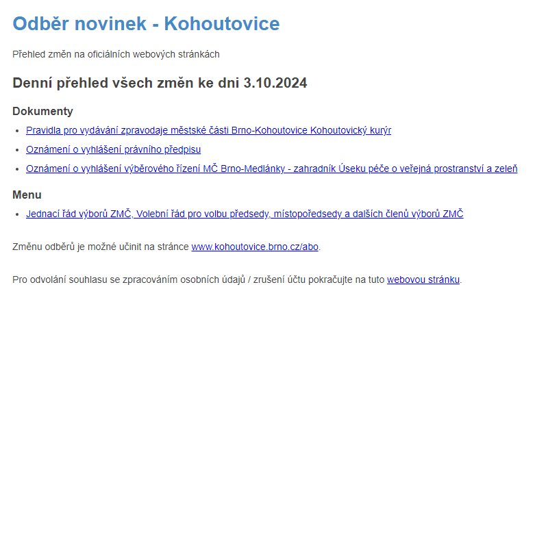 Odběr novinek ze dne 3.10.2024