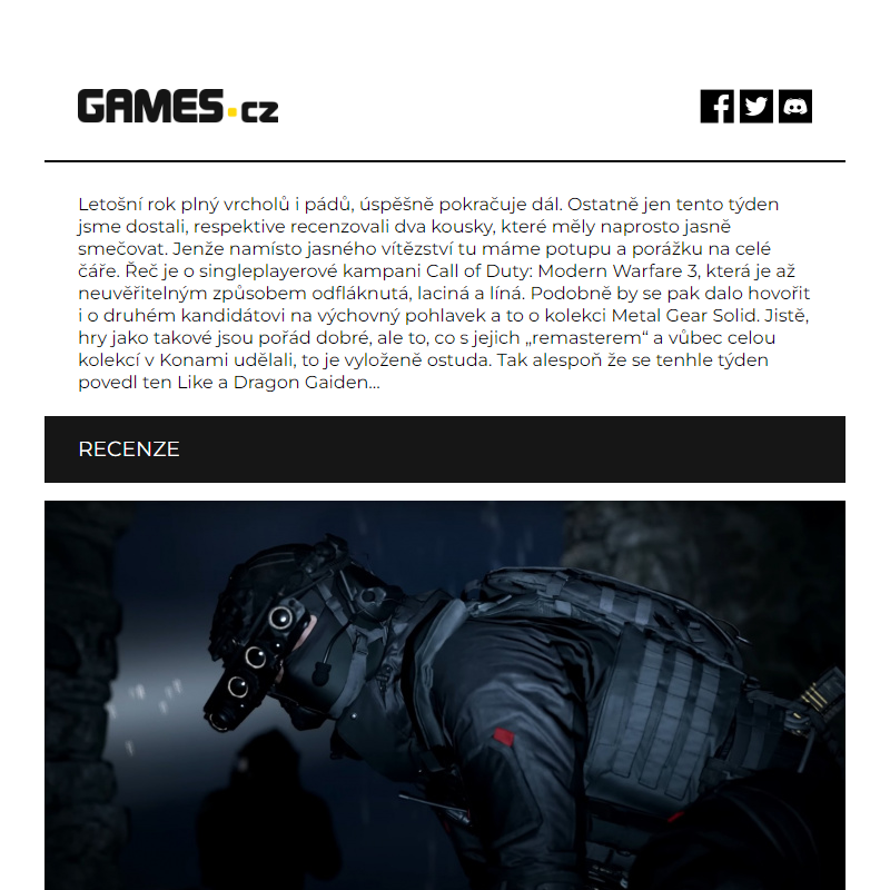 Odfláknuté Call of Duty, nezvládnutá kolekce Metal Gear Solid - to nejlepší z Games.cz