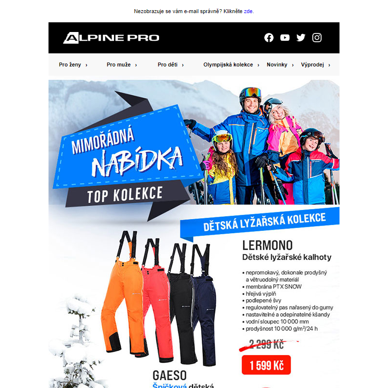 TOP lyžařská kolekce ALPINE PRO s mimořádnou slevou