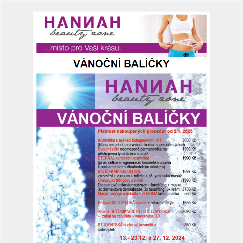 Vánoční balíčky HANNAH Beauty Zone