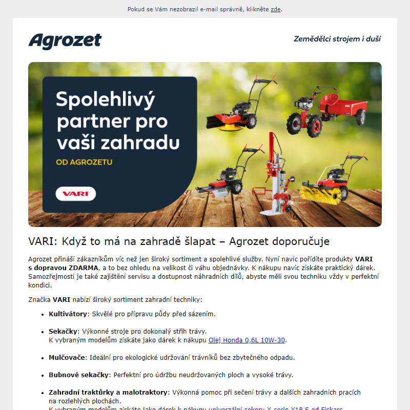VARI: Spolehlivý partner pro vaši zahradu od Agrozetu