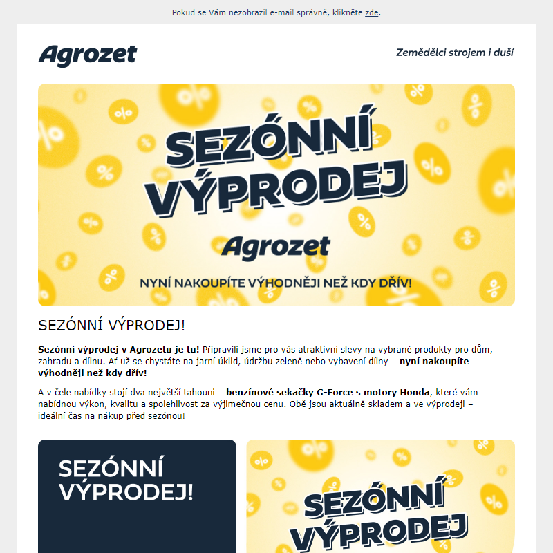 SEZÓNNÍ VÝPRODEJ v Agrozetu! Nyní nakoupíte výhodněji než kdy dřív!