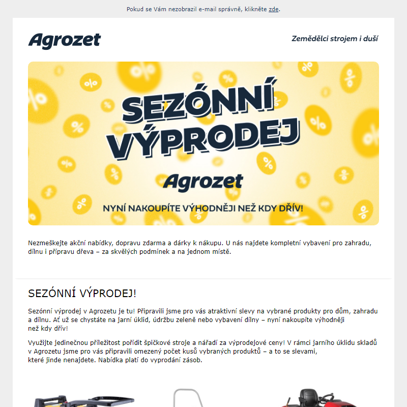 SEZÓNNÍ VÝPRODEJ v Agrozetu! Nyní nakoupíte výhodněji než kdy dřív!
