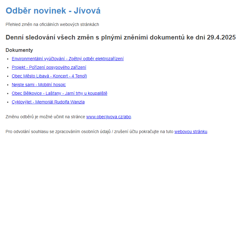 Odběr novinek (29.4.2025)