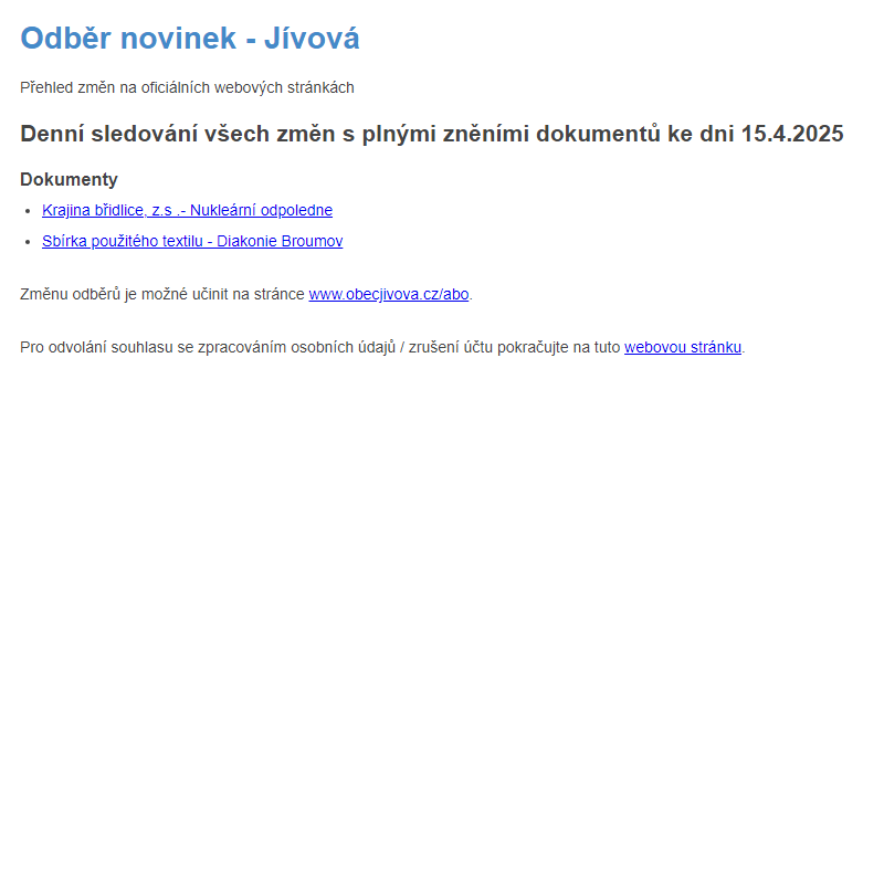Odběr novinek (15.4.2025)