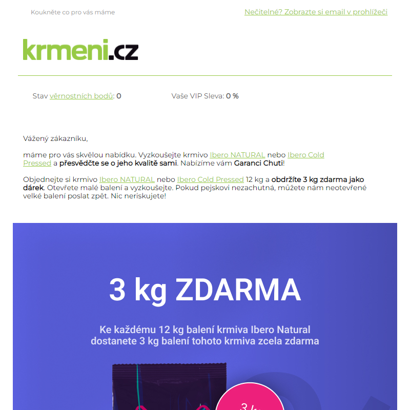 3 kg ZDARMA krmiva Ibero NATURAL na vyzkoušení