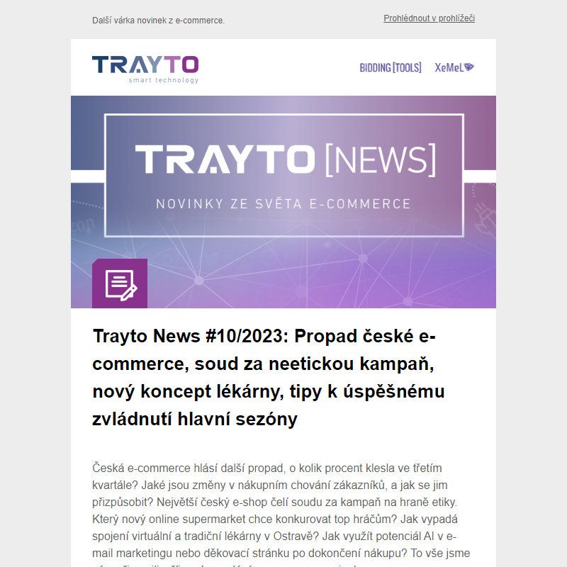 Trayto News #10/2023: Propad české e-commerce i tipy k úspěšnému zvládnutí hlavní sezóny