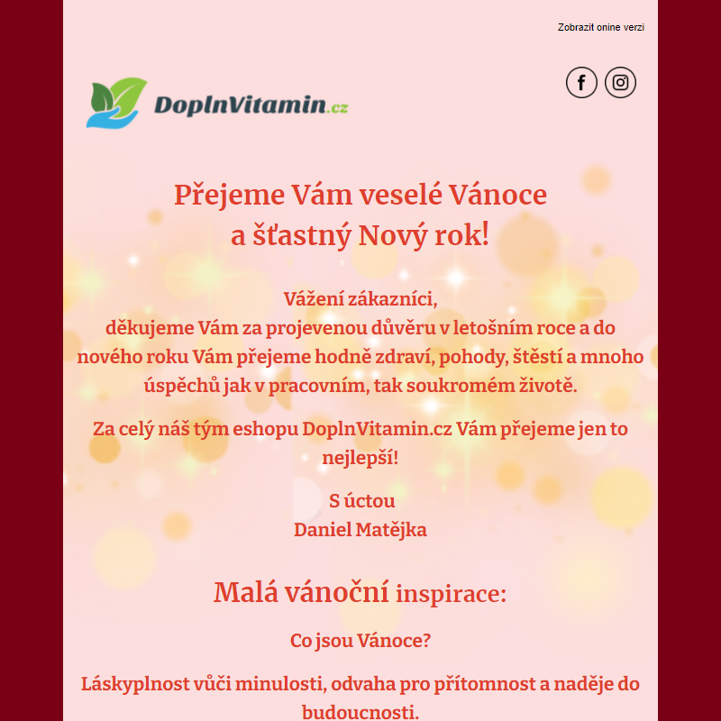 Krásné prožití svátků vánočních přeje DoplnVitamin.cz