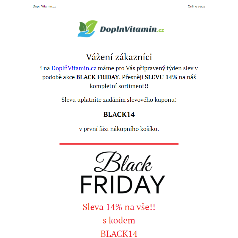 Black Friday - sleva 14% na kompletní sortiment