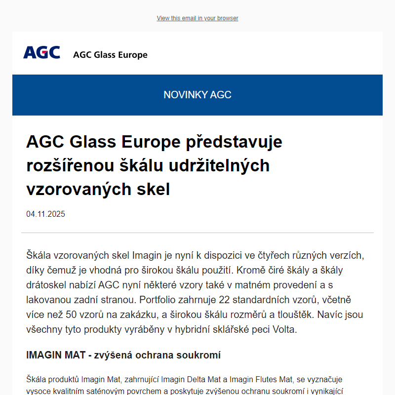 NOVINKY AGC: AGC Glass Europe představuje rozšířenou škálu udržitelných vzorovaných skel
