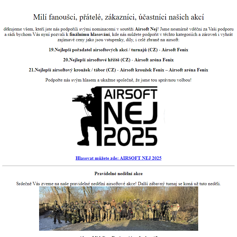 Novinky ze světa Airsoftfenix (soutěž, akce, výprodej, tábory)