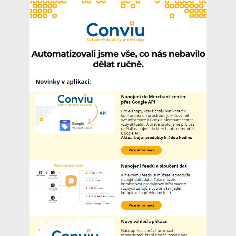 Novinky v Conviu - napojení do Google přes API, nový vzhled aplikace