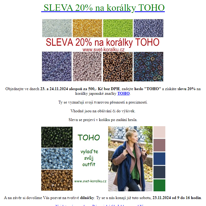 Sleva 20% na korálky TOHO