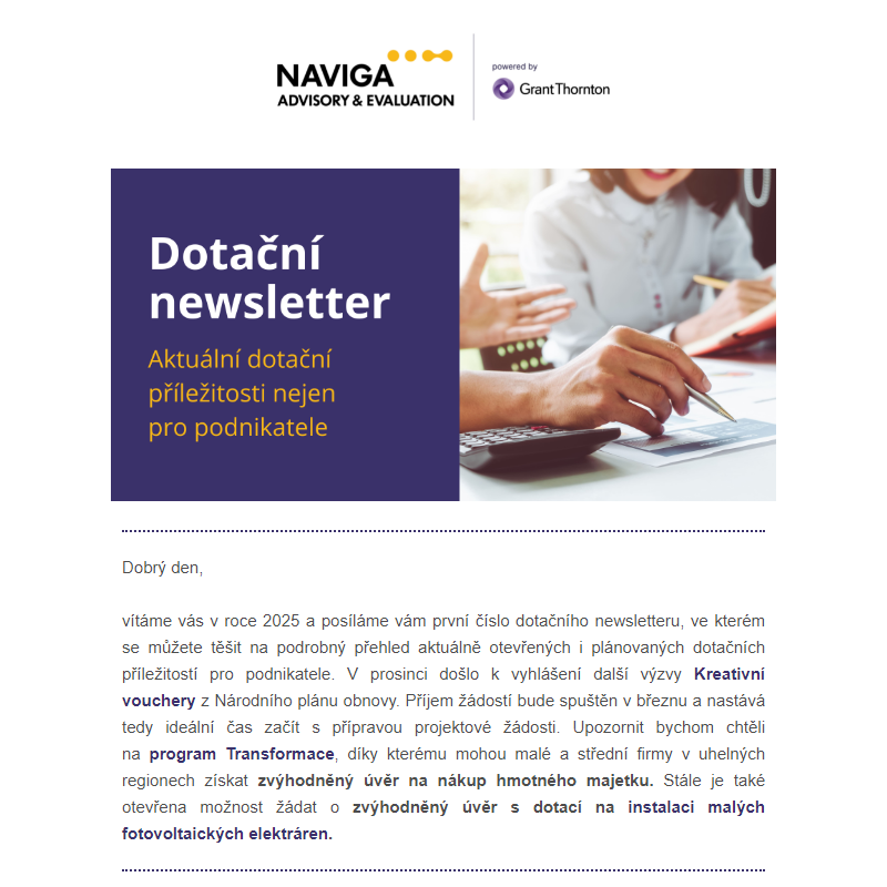 Dotační newsletter: Kreativní vouchery a zvýhodněné úvěry