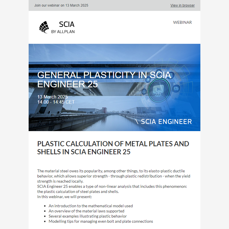 Attend our webinar on  General plasticity in SCIA Engineer 25