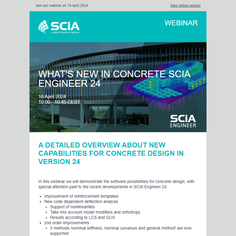 Attend our webinar on  What's new in concrete SCIA Engineer 24