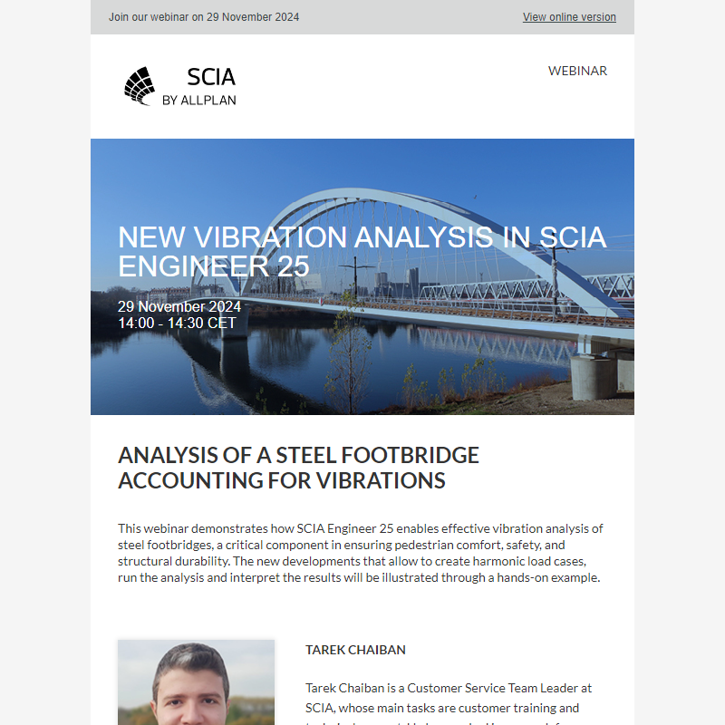 Attend our webinar on  New Vibration Analysis in SCIA Engineer 25