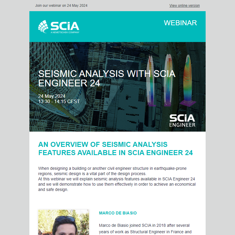 Attend our webinar on  Seismic analysis with SCIA Engineer 24