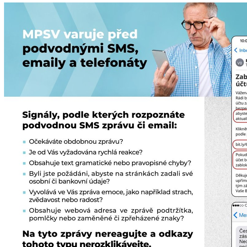 MPSV varuje před podvodnými SMS emaily a telefonáty